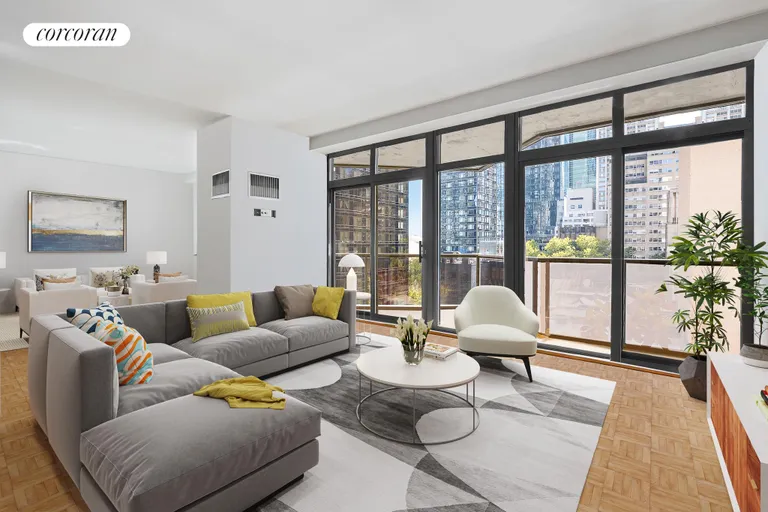 New York City Real Estate | View 100 United Nations Plaza, 9EF | South-facing great room w/ balcony | View 2