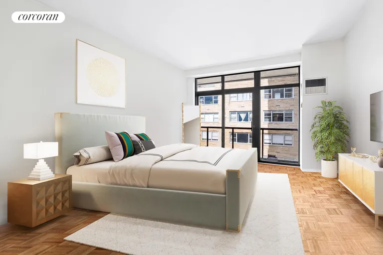 New York City Real Estate | View 100 United Nations Plaza, 9EF | Primary bedroom w/ balcony | View 5