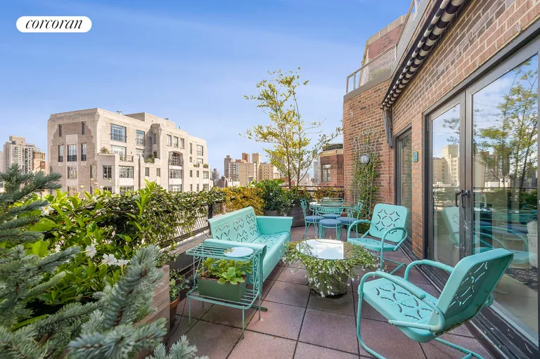 New York City Real Estate | View 120 East 79th Street, 20A | Planted Terrace with Awning | View 2