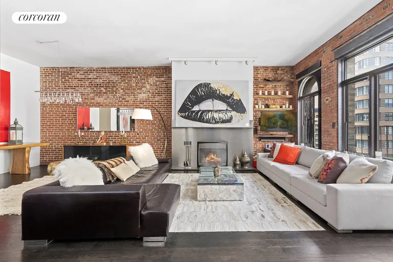 New York City Real Estate | View 525 Broome Street, PH6 | Grand Living Area w/ Fireplace | View 2