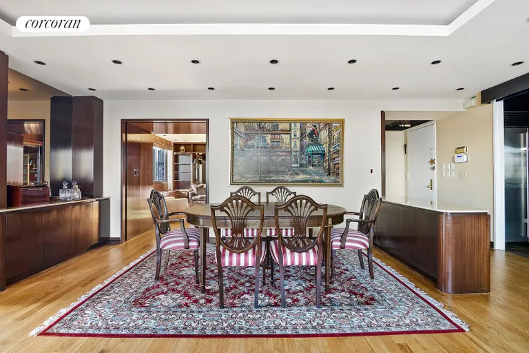 New York City Real Estate | View 100 United Nations Plaza, 38B | Dining area with custom built-ins | View 2