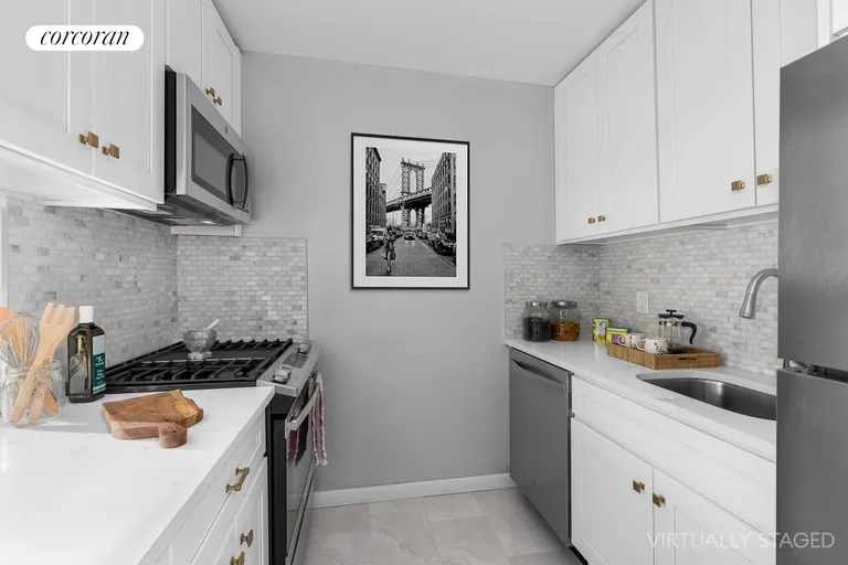 New York City Real Estate | View 420 East 58th Street, 21C | Caesarstone top & mosaic tiles | View 6