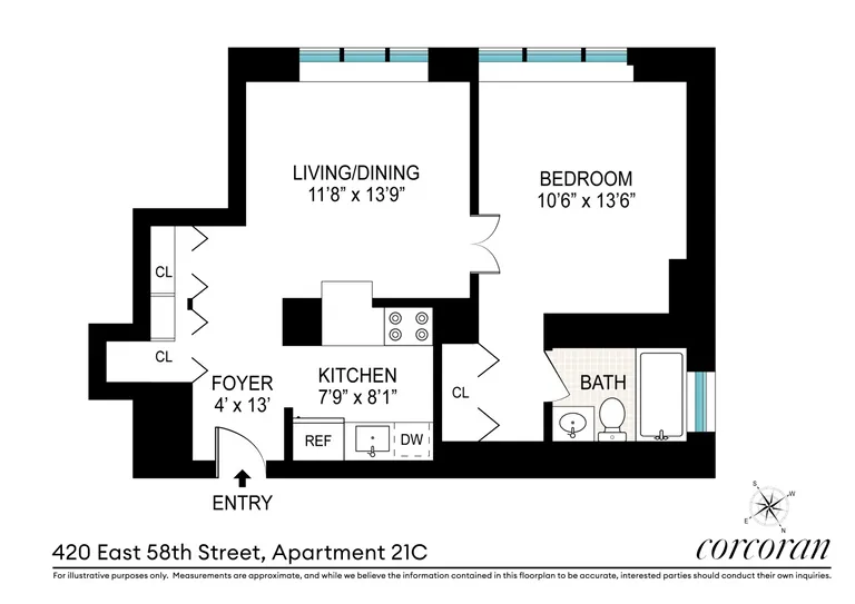 420 East 58th Street, 21C | floorplan | View 14