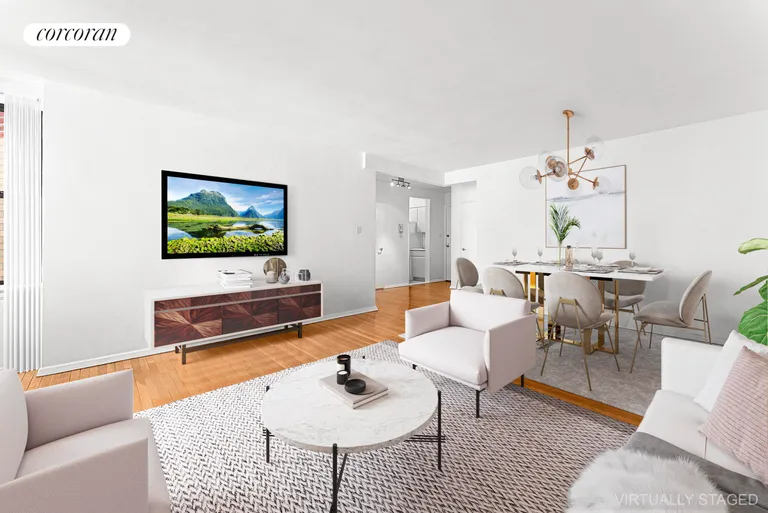 New York City Real Estate | View 30 East 9th Street, 6II | Reverse Living/Dining-virt. staged | View 2