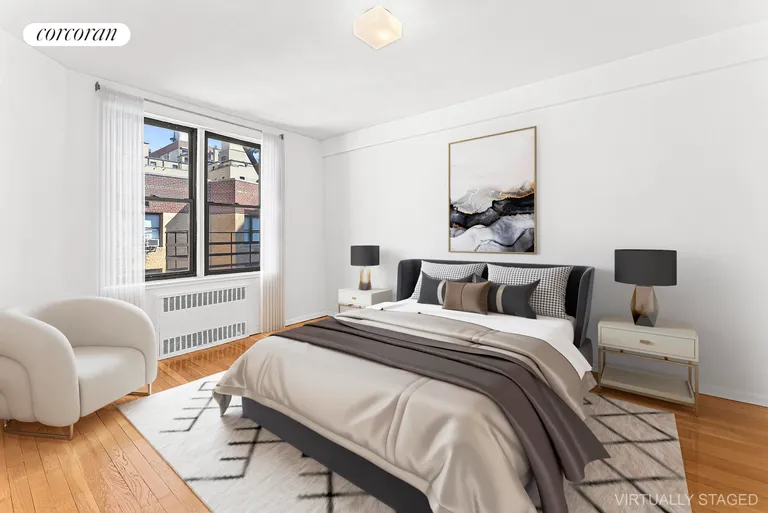 New York City Real Estate | View 30 East 9th Street, 6II | Bedroom - virtually staged | View 3