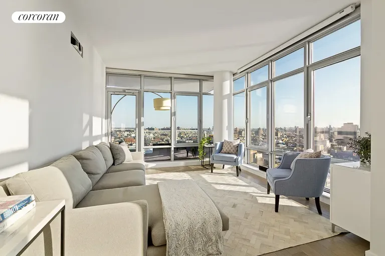 New York City Real Estate | View 1 NORTHSIDE PIERS, 24E | Living Room | View 2