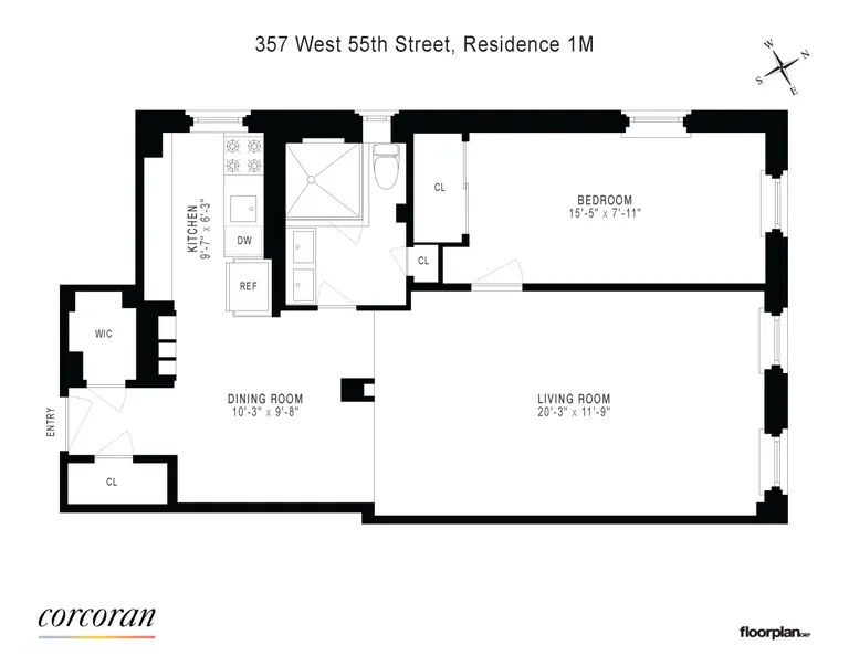 357 West 55th Street, 1M | floorplan | View 7