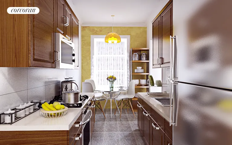 New York City Real Estate | View 250 West 94th Street, 4J | Eat in kitchen virtual rendering | View 7