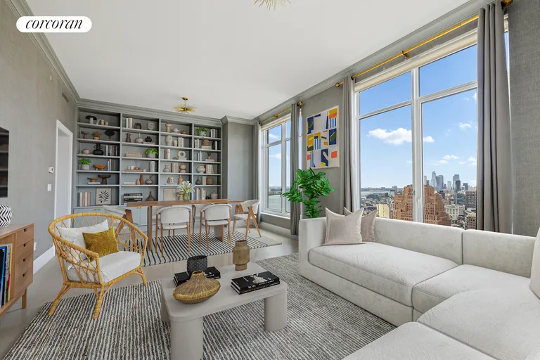 New York City Real Estate | View 30 Park Place, 42B | Virtually Staged Living Room | View 3