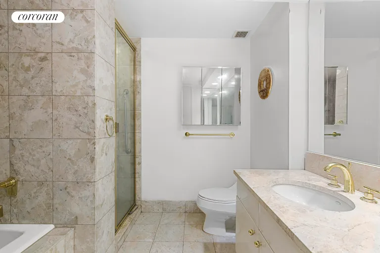 New York City Real Estate | View 200 Riverside Boulevard, 21B | Large Marble Primary En-Suite Bath | View 7