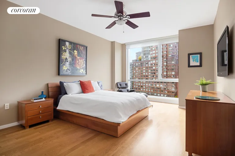 New York City Real Estate | View 200 Chambers Street, 8C | West-facing primary bedroom | View 7