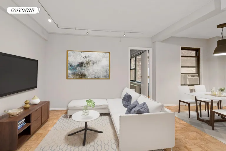 New York City Real Estate | View 150 East 56th Street, 8F | Living room Digitally Staged | View 2