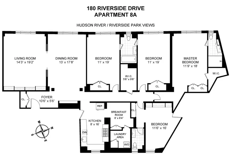 180 Riverside Drive, 8A | floorplan | View 15