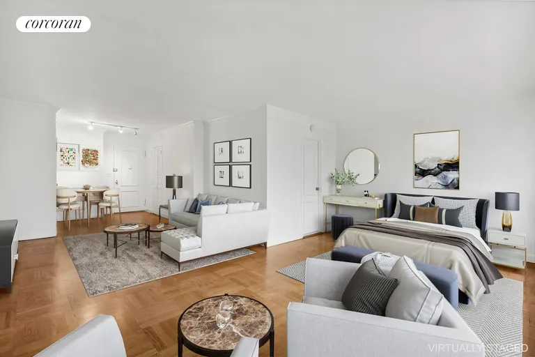 New York City Real Estate | View 166 East 61st Street, 10M | Living Area and Sleeping Alcove | View 2