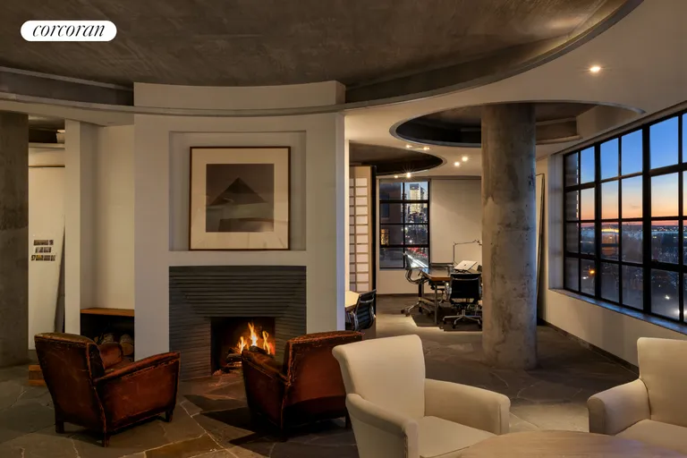 New York City Real Estate | View 495 West Street, 5 | Dusk Fireplace and View | View 16