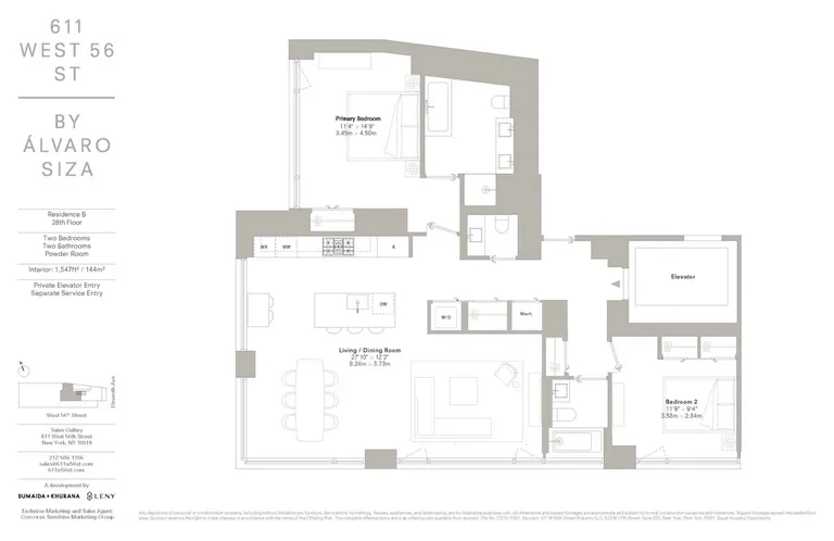 611 West 56th Street, 28B | floorplan | View 8