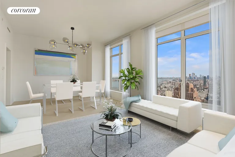 New York City Real Estate | View 30 Park Place, 50B | Virtually Staged Living Room | View 3