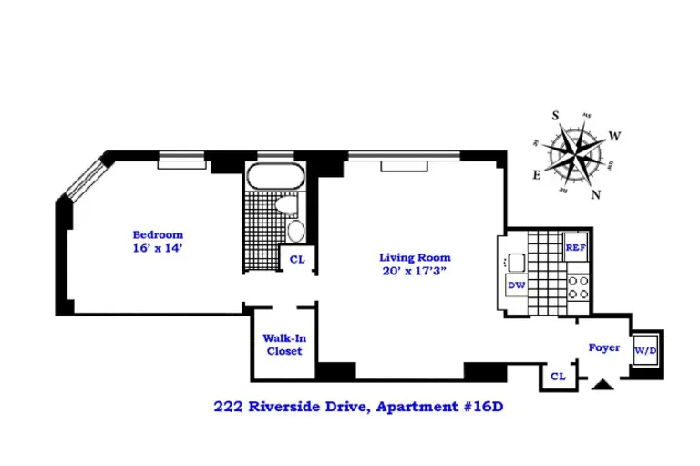 222 Riverside Drive, 16D | floorplan | View 6