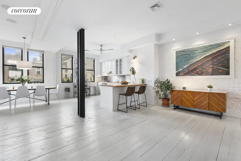 New York City Real Estate | View 138 Broadway, 5G | Salvaged wood beam flooring | View 2
