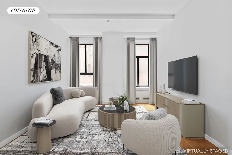 New York City Real Estate | View 303 Mercer Street, A406 | Living Room-Staged | View 3