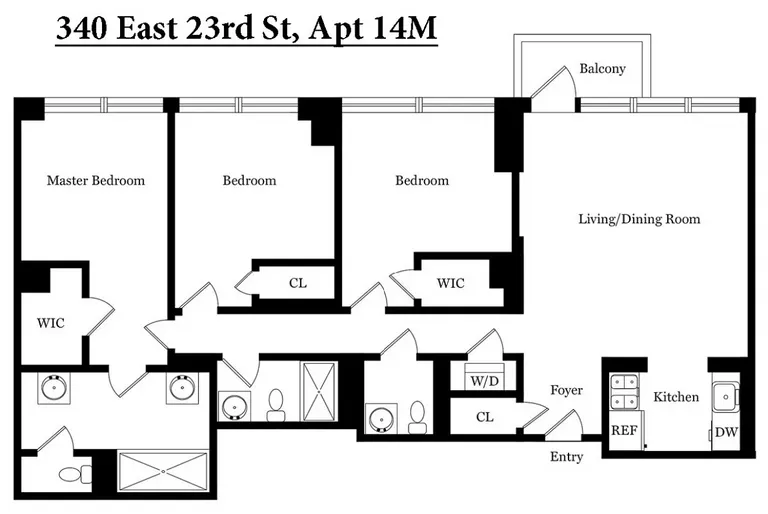 340 East 23rd Street, 14M | floorplan | View 14