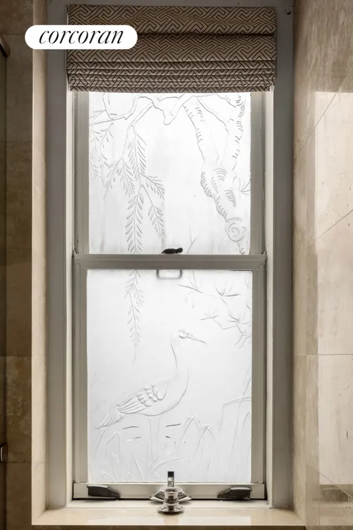 New York City Real Estate | View 480 Park Avenue, 15E | Custom Lalique Window in Bath | View 18