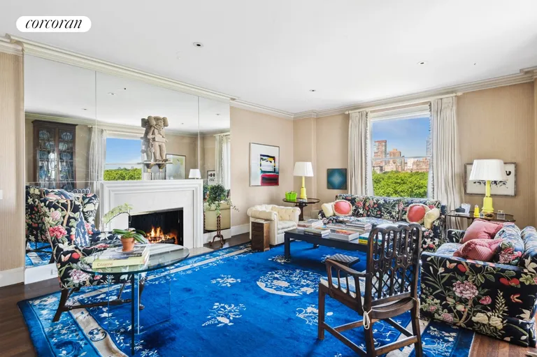 New York City Real Estate | View 920 Fifth Avenue, 8A | Corner LR w wood burning FP | View 2