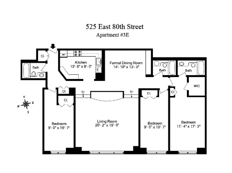 525 East 80th Street, 3E | floorplan | View 3