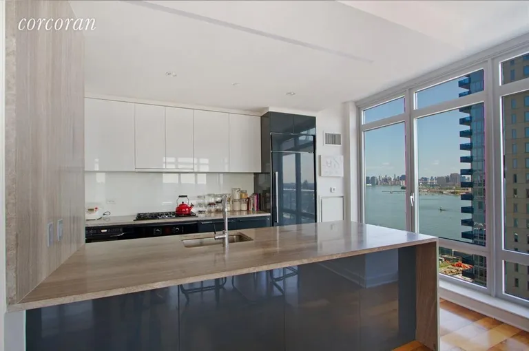 New York City Real Estate | View 2 Northside Piers, 17G | East river view from the kitchen | View 2