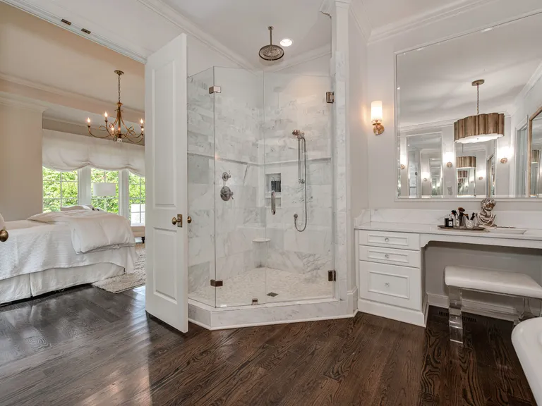 New York City Real Estate | View 2043 Sharon Lane | Fabulous shower with multiple shower heads is adjacent to the vanity area | View 22